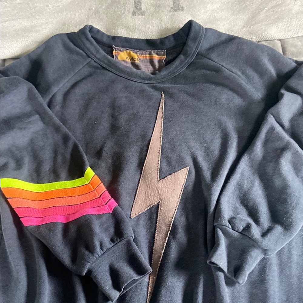 Aviator Nation Brown Crewneck Sweater with Retro Graphics
